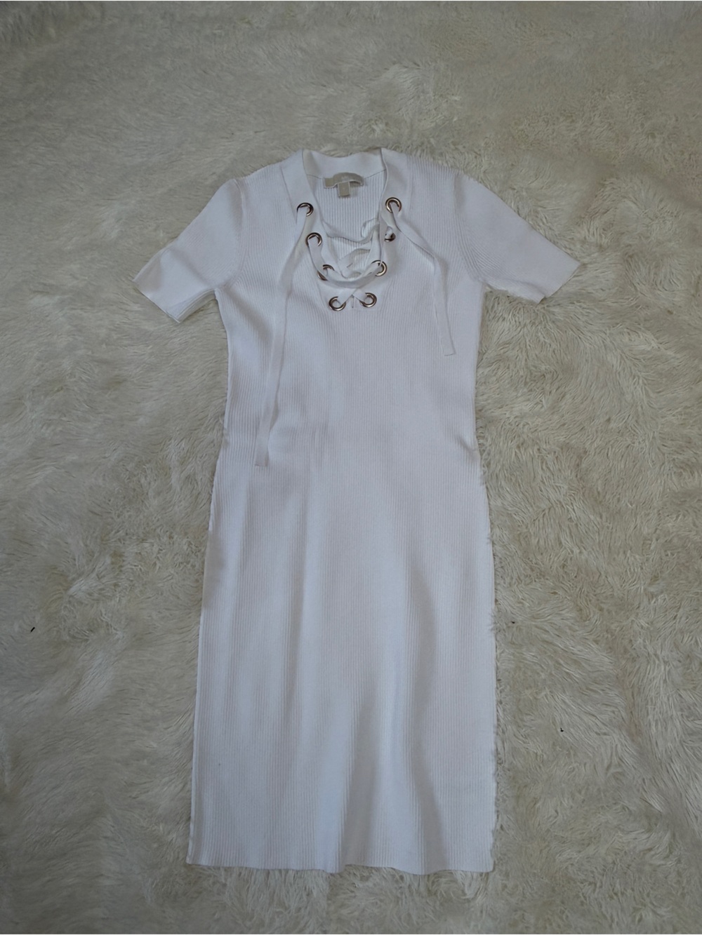Michael Kors White Lace-Up Knit Midi Dress